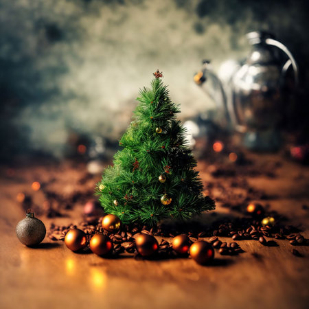 Empty wooden table with christmas theme in backgroundの素材