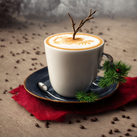 Hot invigorating black coffee in a ceramic cup, isolated, AI Generationの素材