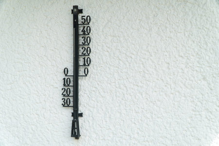 vintage street thermometer on a white wall. Sommerの写真素材