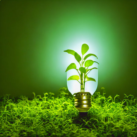 natural energy concept. Light bulb with small plant inside. Eco green energy concept