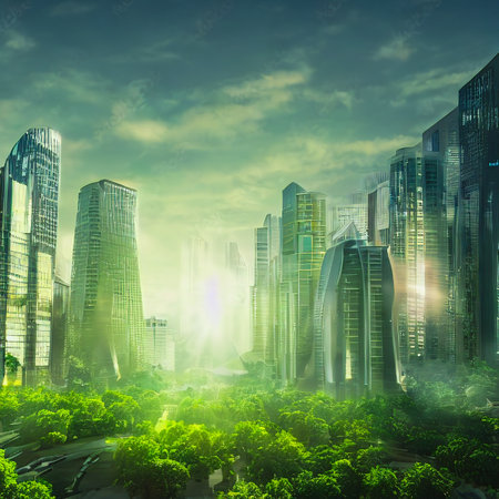 Green city of the future. City of the future. Harmony of city and nature.の写真素材