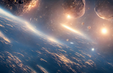 space background. Asteroids. . high quality 3d illustration