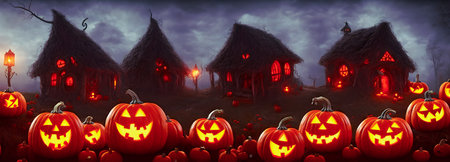 Halloween background. witch hut. banner size. 3d. high quality 3d illustrationの写真素材