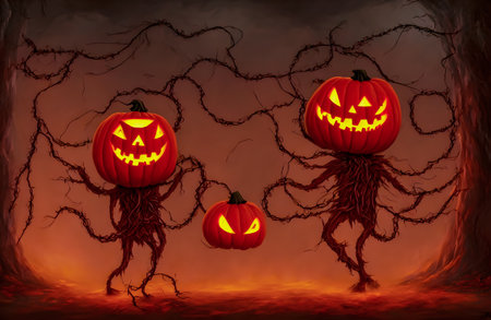 Halloween background. Spooky pumpkin. Halloween design with copyspace. high quality 3d illustrationの写真素材