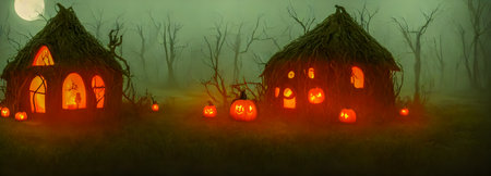 Halloween background. witch hut. banner size. 3d. high quality 3d illustrationの写真素材