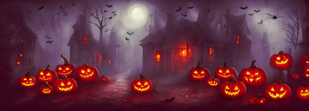 Jack O Lanterns - Halloween Background. banner size. high quality 3d illustrationの写真素材