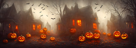 Halloween background. witch hut. banner size. 3d. high quality 3d illustrationの写真素材
