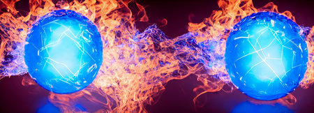 Abstract red blue fire flames. fantasy Background. high quality 3dの写真素材