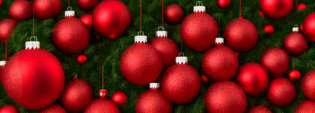 Christmas Decoration. Holiday decorations. Christmas balls. banner size. high quality 3d illustrationの写真素材