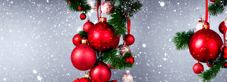 Christmas Decoration. Holiday decorations. Christmas balls. banner size. high quality 3d illustrationの写真素材