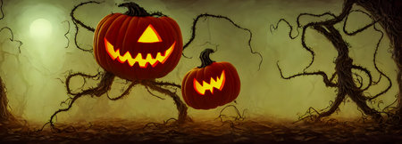 Jack O Lanterns - Halloween Background. banner size. high quality 3d illustrationの写真素材