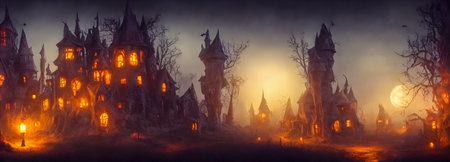 Halloween background. witch hut. banner size. 3d. high quality 3d illustrationの写真素材