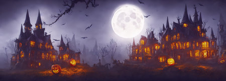 Halloween background. witch hut. banner size. 3d. high quality 3d illustrationの写真素材
