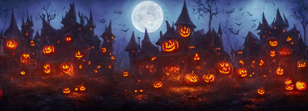 Halloween background. witch hut. banner size. 3d. high quality 3d illustrationの写真素材