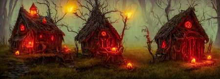 Halloween background. witch hut. banner size. 3d. high quality 3d illustrationの写真素材