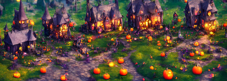 Halloween background. witch hut. banner size. 3d. high quality 3d illustrationの写真素材