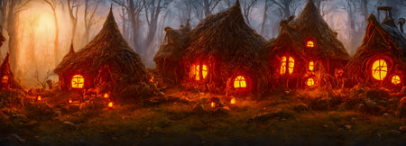 Halloween background. witch hut. banner size. 3d. high quality 3d illustrationの写真素材