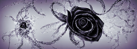 Abstract background. Flower underwater. Roses. Banner size.の写真素材