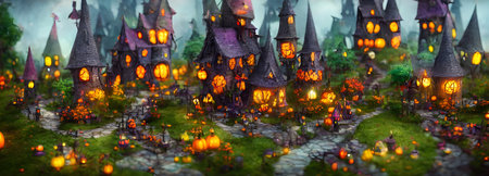Halloween background. Witch hut. Banner size. Longer Horizontal Position. website header. 3d illustrationの写真素材