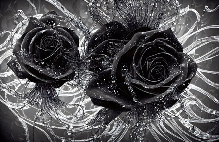 Abstract background. Flower underwater. Black Roses. 3dの写真素材