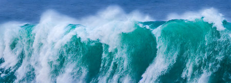 Ocean waves surface texture. Abstract blue water background with splashes of sea foam. 3dの写真素材