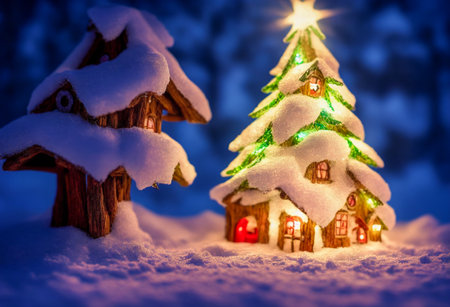 Abstract fairy town village with bokeh and christmas lights as advent decoration. 3dの写真素材
