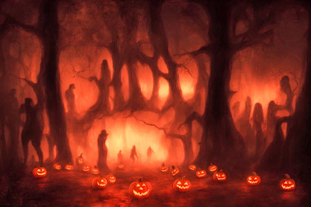 Jack O Lanterns - Halloween Background. Banner size. website header. 3d illustrationの写真素材