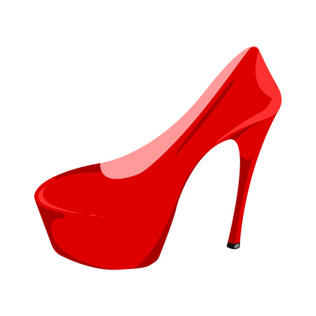 Women's red patent leather shoe isolated on a white background. Red shoe with a high heel. Icon for your site, design, UI. Vector illustration, EPS10.のイラスト素材