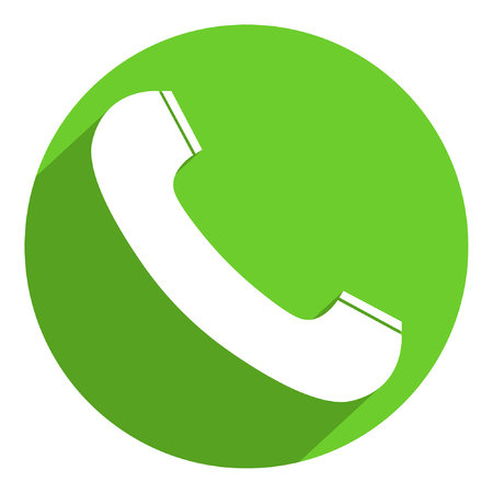 Telephone receiver icon in trendy flat style, flat shadow, isolated on a round green background. Telephone symbol for your design, logo, UI. Vector illustration, EPS10.のイラスト素材