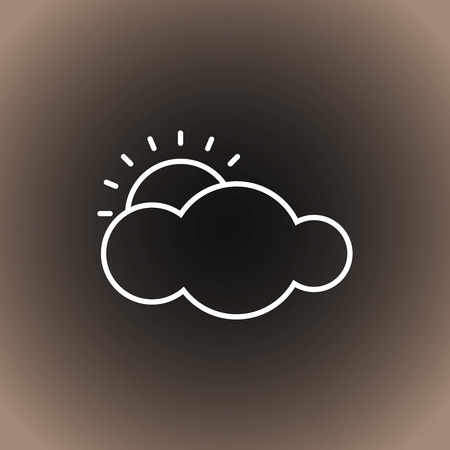 Outline weather icon. Cloud and sun on black/dark gray and beige gradient background. Vector illustration, EPS10.のイラスト素材