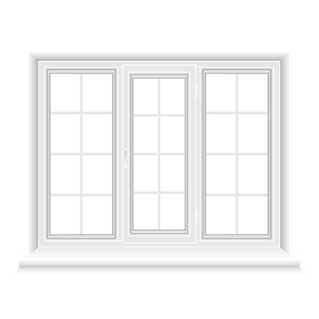 White triple window frame isolated on white background. Closed realistic window for architecture and interior design. Vector illustration, EPS10.のイラスト素材