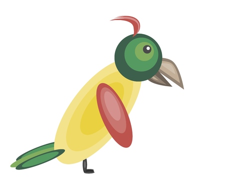 Cute colorful yellow parrot with green tail, red wings and crestのイラスト素材
