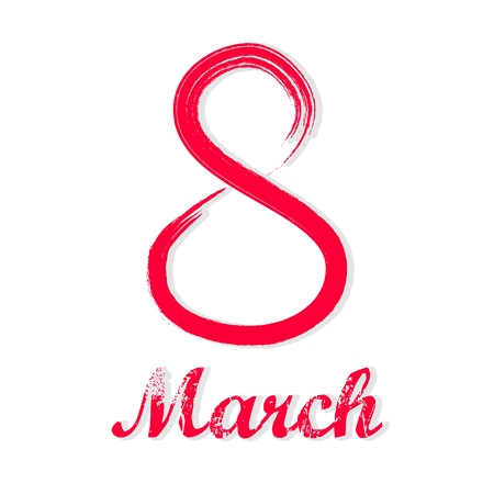 Design of a banner, flyer or greeting card for 8 march (Women's Day). Number 8 with shadow and congratulatory inscriptionのイラスト素材