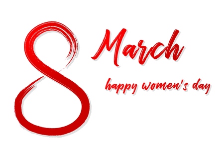 Design of a banner, flyer or greeting card for 8 march (Women's Day). Number 8 with shadow and congratulatory inscriptionのイラスト素材