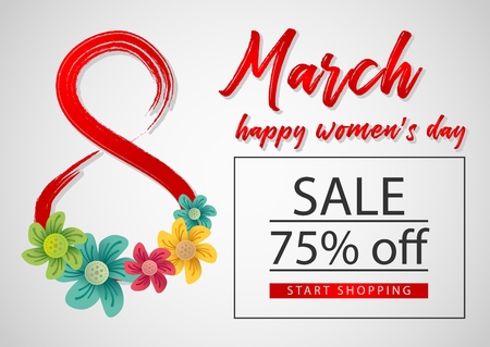 8 march (Women's Day) sale banner with flowers. Template for voucher, brochure or siteのイラスト素材