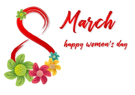 Design of a banner, flyer or greeting card for 8 march (Women's Day). Number 8 with shadow and congratulatory inscriptionのイラスト素材