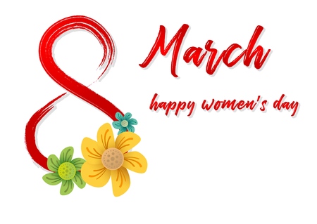 Design of a banner, flyer or greeting card for 8 march (Women's Day). Number 8 with shadow and congratulatory inscriptionのイラスト素材