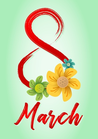 Design of a banner, flyer or greeting card for 8 march (Women's Day). Number 8 with shadow and congratulatory inscriptionのイラスト素材