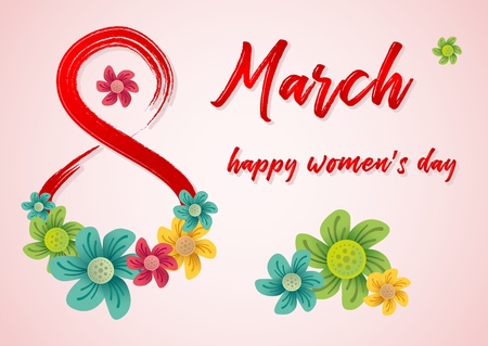 Design of a banner, flyer or greeting card for 8 march (Women's Day). Number 8 with shadow and congratulatory inscriptionのイラスト素材