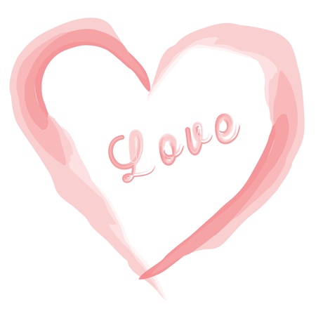 Red watercolour heart with beautiful "Love" label.のイラスト素材