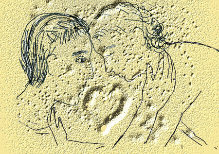 Picture with couple, on the wallの写真素材