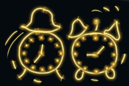 Bright clock ring on black background. Illustration.の写真素材