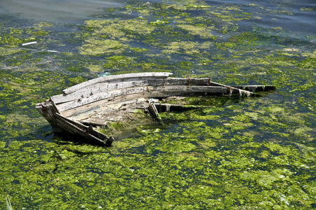 Ruin of old ship in the water. Sea.の写真素材