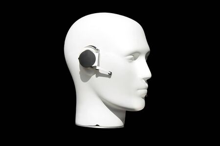 headphones on a human head modelの写真素材