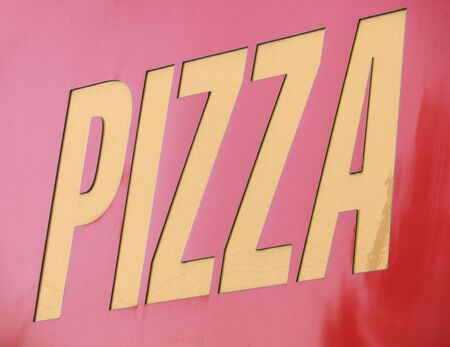 pizzeria: pizza inscription over red                                の写真素材