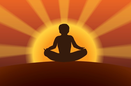 meditation at sunset illustrationのイラスト素材