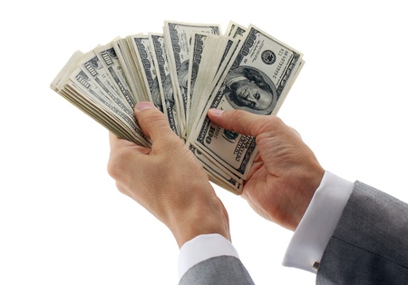 hands of businessman calculating moneyの写真素材