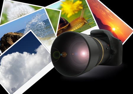 digital photo camera over nature shotsの写真素材