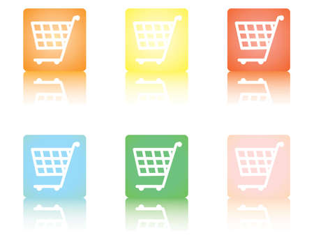 square shopping cart icons with reflectionのイラスト素材