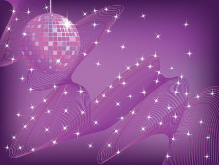 disco mirror ball over abstract waved background vector illustrationのイラスト素材